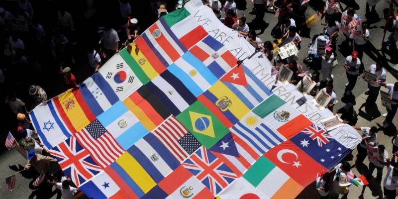 Thousands turn out for a May day march and rally in support of immigrant rights in Los Angeles.!''