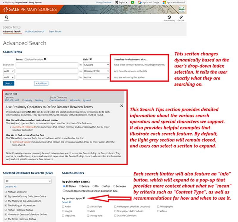 Advanced Search Updates to Gale Primary Sources archivs