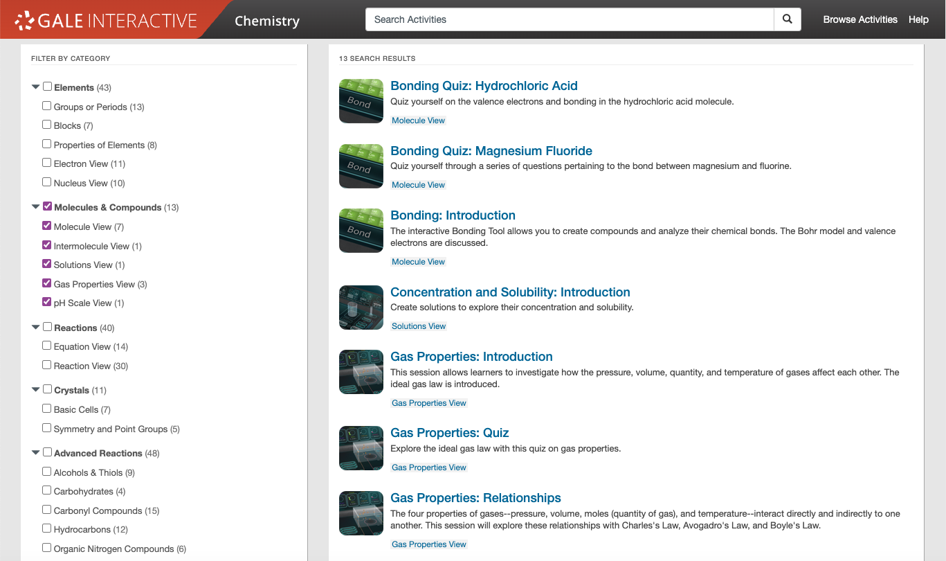 Gale Interactive: Chemistry search results