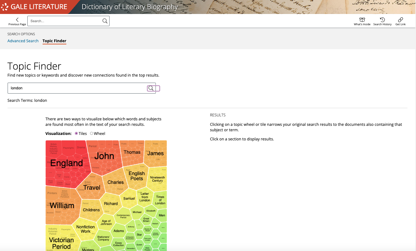 Gale Literature: Dictionary of Literary Biography topic finder page