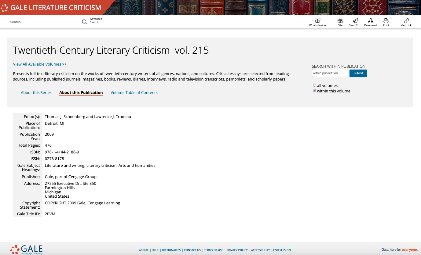 Twentieth-Century Literature Criticism search results